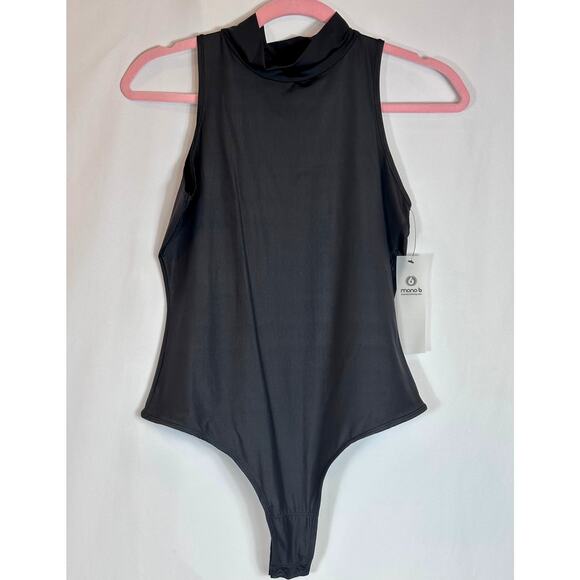 Mono b High Cowl Neck Sleeveless Bodysuit Black L - Picture 8 of 11